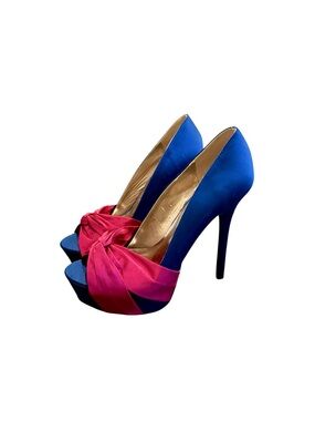 Qupid Women’s Satin Knotted Hidden Platform Peep Toe Pumps